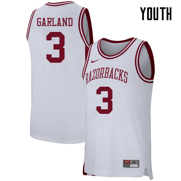 Youth #3 Khalil Garland Arkansas Razorbacks College Basketball 39:39Jerseys Sale-White